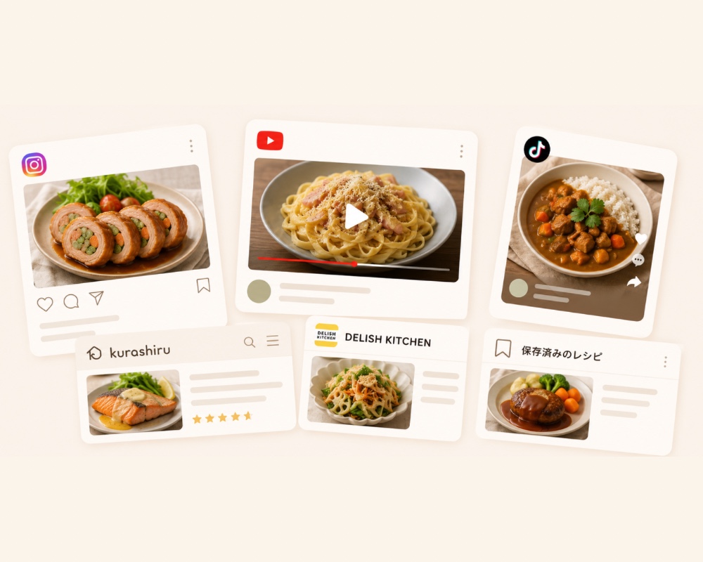 SNSや動画サイトなど複数の場所に保存されたレシピ
